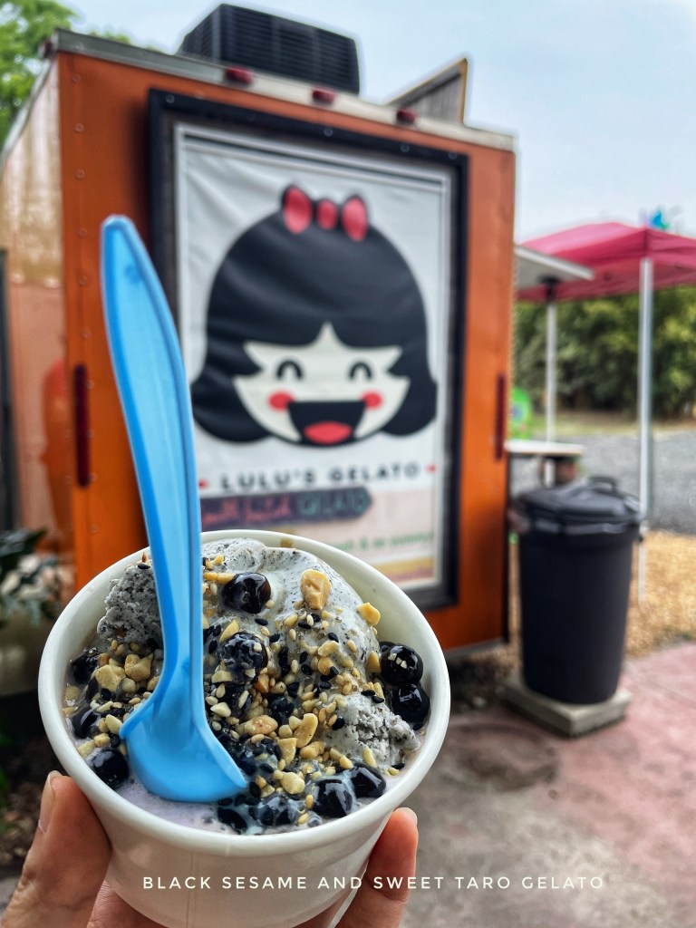 Black Sesame Gelato with Taro Gelato