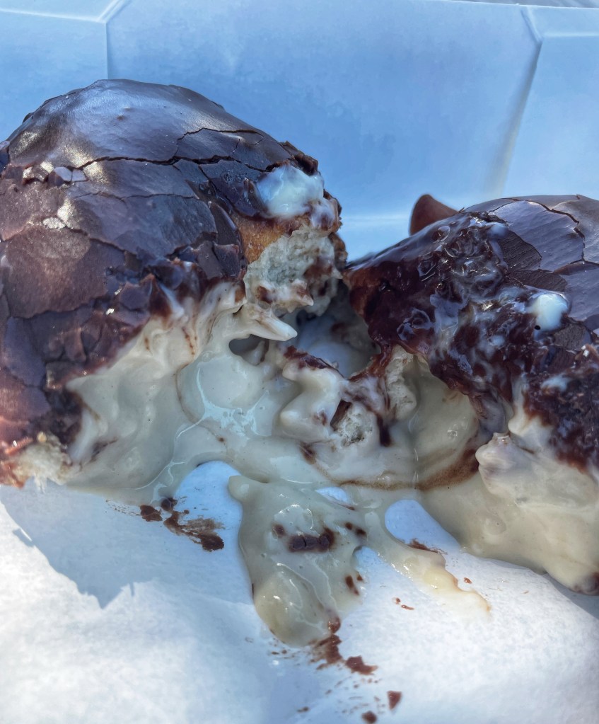 Filling inside Boston Cream donut