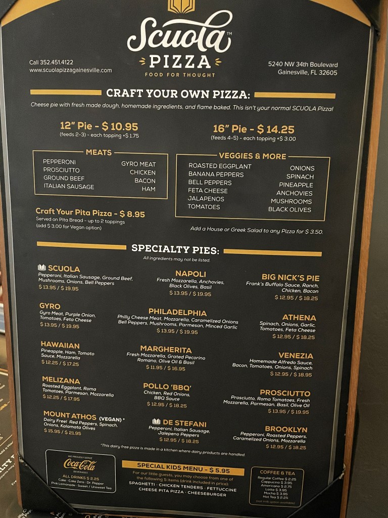 Pizza menu