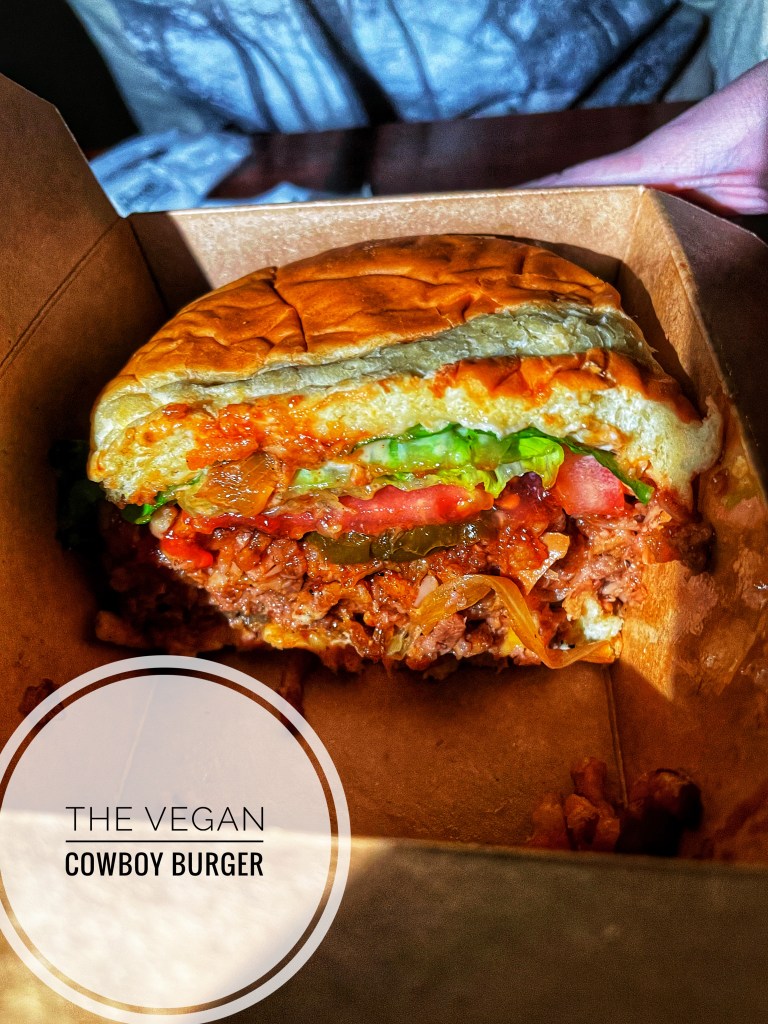 Vegan Cowboy burger cross section