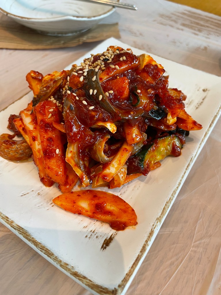 Marinated puffer fish skin