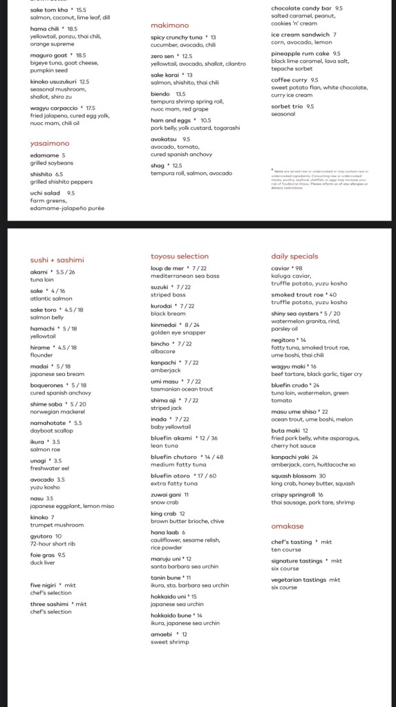 Some of their sushi, specials, and desserts on the menu