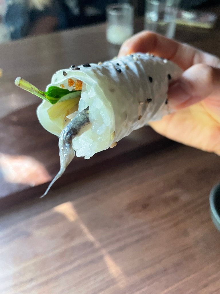 Handrolls filled with fish and veggies