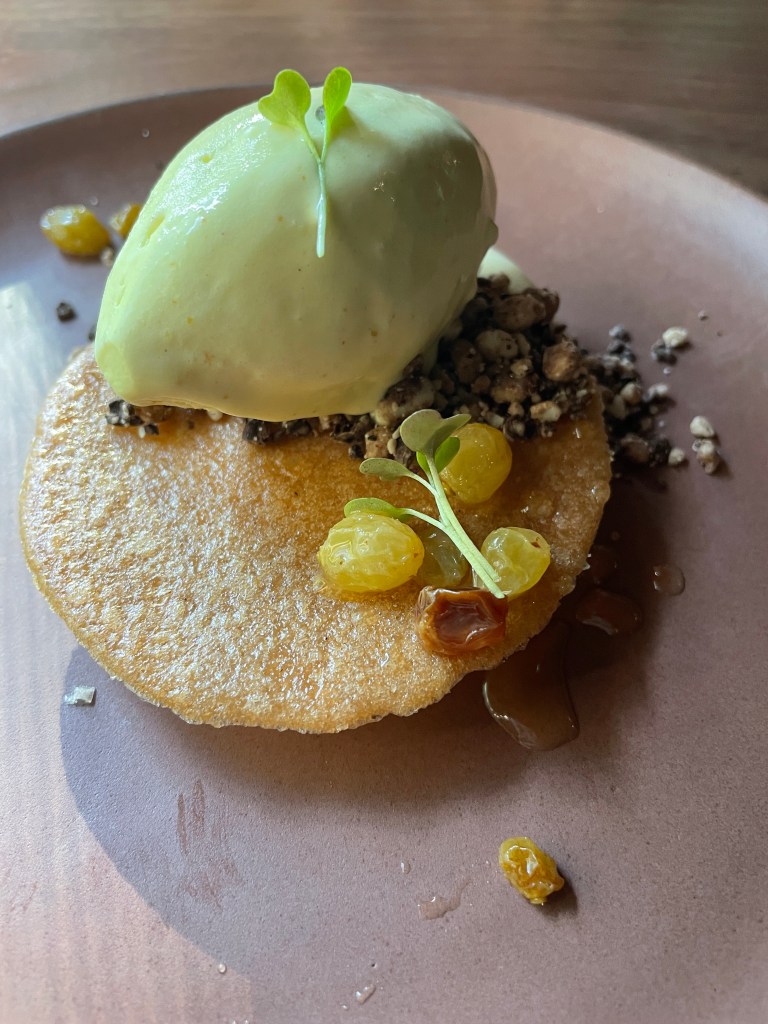 Sweet potato flan with curry ice cream