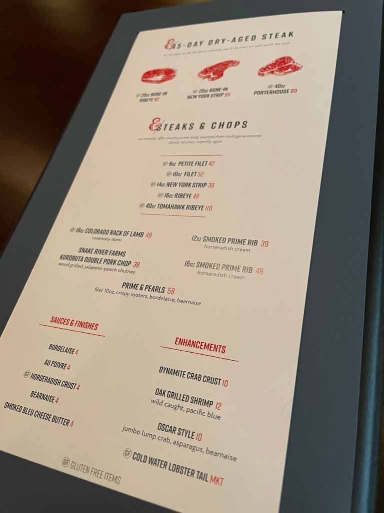 Steak menu