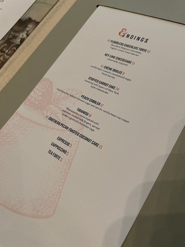 Dessert menu